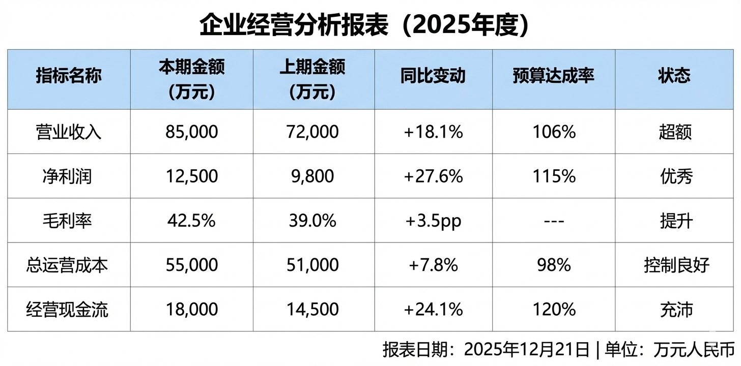 企业经营分析报表示例
